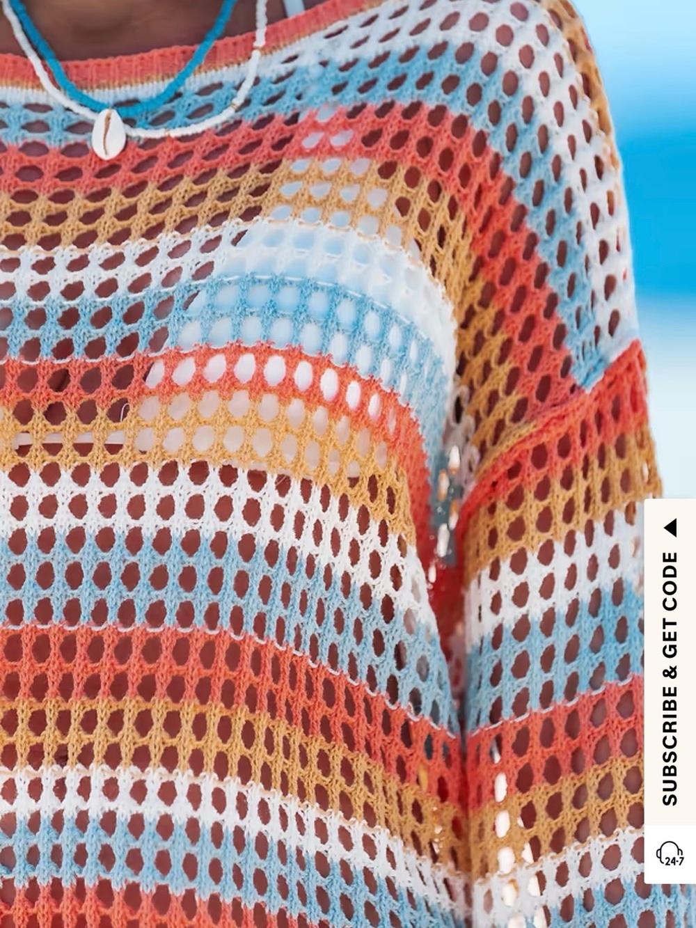 Cupshe Striped Open-Knit Beach Cover-Up in Orange, Blue & Rust - Picture 5 of 9